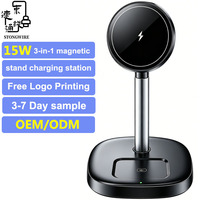 Chargeur sans fil magnétique 3-en-1, station de charge rapide 15W, PD 3.0, QC 3.0, type C ignifuge, compatible avec les téléphones mobiles et les montres intelligentes