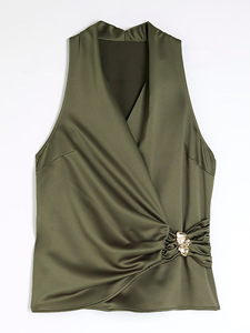 סט קיצי וינטג' איכותי בן 2 חלקים הכולל גופיה ללא שרוולים ומכנסיים רחבים בגזרה גבוהה באורך מלא - Product Image 3