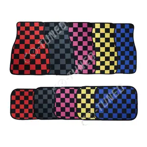 4PCS JDM Racing Cluture Checkered Print Car Floor Mat Accessories Classical Carpet Anti-Slip Floor Foot Pad Mats