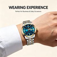 Montre à quartz pour homme DIJIE, bracelet en alliage, cadran bleu, verre cristal, résistance à l'eau 3BAR, fermoir papillon