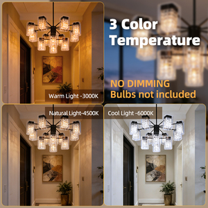 Lustre moderne en cristal noir E27, luminaire suspendu LED 2700K blanc chaud, lampe de plafond à intensité variable pour chambre à coucher, grande taille - Product Image 4