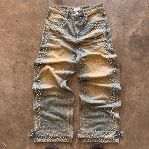 <span class=keywords><strong>Pantalones</strong></span> Vaqueros Vintage Personalizados de Pierna Recta, Talla Grande, 100% Algodón, con Pedrería y Perlas, Lavados, <span class=keywords><strong>para</strong></span> <span class=keywords><strong>Hombre</strong></span> - Product Image 1