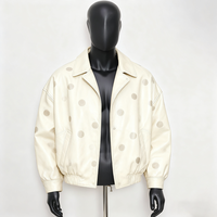Blouson Bomber en Cuir Personnalisé OEM en Gros avec Logo Gaufré et Détail Pailleté sur le Devant, Coupe-Vent et Écologique pour Hommes