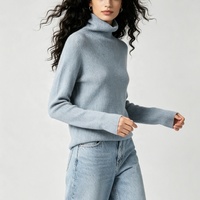 Pull en cachemire pur à col roulé de style simple européen et américain pour femmes, tricoté sur mesure