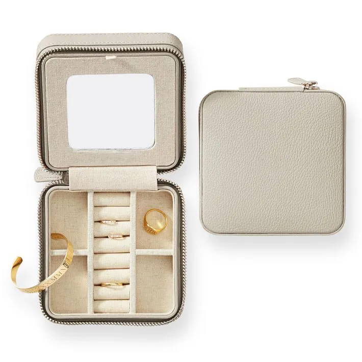Square design pu leather jewelry box necklace women jewellery storage box travel jewelry case with mirror