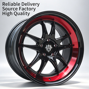 Rines FLowtone de 18 Pulgadas 5x114.3/100/112, Diseño Cóncavo, Multirradio, Borde Negro Mecanizado, Pintura Roja Transparente, Rines de Alta Calidad - Product Image 1