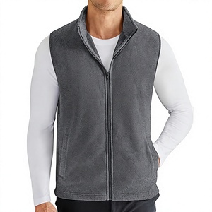 Premium Men's classic Gray Lightweight <b>Fleece</b> Vest Sleeveless Full Zip Stand Collar Casual Travel Layering <b>Gilet</b> - Product Image 1