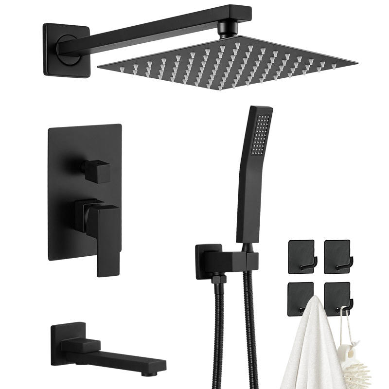 ชุดหัวฝักบัวแบบซ่อนสี่เหลี่ยมสีดำสามสปีด