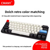 Capuchons de touches de clavier mécanique 60% à profil bas en PBT gris et blanc rétro MX/GMK à 61 touches avec gravure sur le côté avant