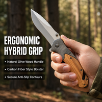 Couteau de poche pliant EDC en acier inoxydable 3Cr13 avec manche en bois d'olivier, lame revêtue de titane, outil de sauvetage et de camping, vente en gros, OEM