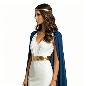 Disfraz de Reina Egipcia Antigua para Mujer, Blanco con Capa Azul y Cinturón Dorado, Estilo <span class=keywords><strong>Cleopatra</strong></span>, Vestido de Cosplay para Halloween y Carnaval - Product Image 5