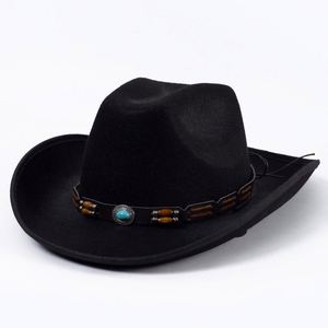 Wholesale New Arrival Wood Beads Mexican Felt Cowboy <b>Hats</b> Europe American Fashion Women <b>Purple</b> Western Cowboy <b>Hats</b> - Product Image 3