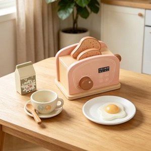Ensemble de cuisine en <span class=keywords><strong>bois</strong></span> pour enfants, machine à café, mixeur, grille-pain de simulation, <span class=keywords><strong>jouet</strong></span> alimentaire pour jeu d'imitation pour tout-petits - Product Image 2