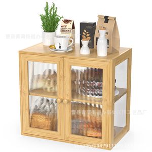 Boîte à pain en bambou à double porte avec vitrine en verre, rangement alimentaire pour cuisine, pour toasts, fruits, légumes et assaisonnements - Product Image 5