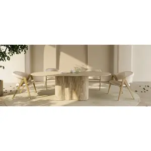 HZX2024売れ筋天然家具石大理石トラバーチンコンソールダイニングテーブル