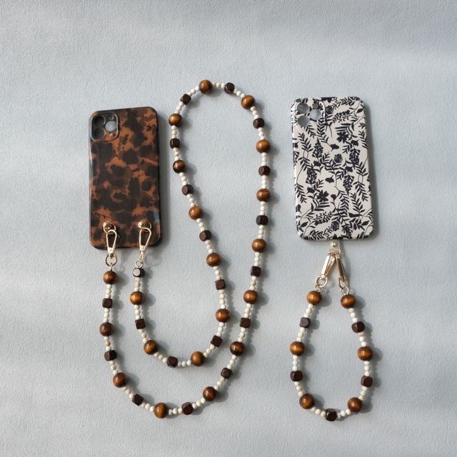 Gray Braided Acrylic Beads Gold Shoulder Strap Phone Case Hanging Strap Bag Strap Mobile Phone Crossbody Necklace Accessories