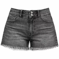Shorts en jean vintage gris et noir taille haute pour femme, double boutonnage, ourlet effiloché, décontracté, été