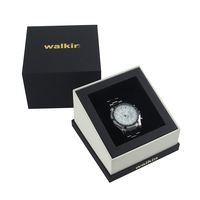 Boîte à montre avec couvercle et base noirs et blancs, fermeture magnétique, logo personnalisé en feuille d'or, emballage cadeau haut de gamme