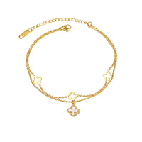 Chaînes de cheville tendance en acier inoxydable plaqué or avec breloques Cœur, Soleil, Trèfle, Étoile, Lune, Perle et Zircon Cubique, Bijoux de plage et accessoires pour pieds nus