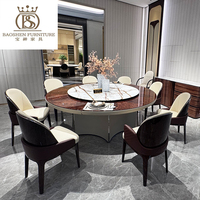 Chaises de salle à manger en cuir véritable de luxe BS Foshan, placage de noyer noir brillant, plateau en marbre, ensemble de table moderne pour villa et hôtel