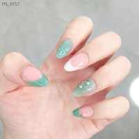 Faux ongles en forme d'amande française rose dégradé en relief 3D avec décorations en strass, ongles press-on pré-dessinés en ABS, 24 pièces