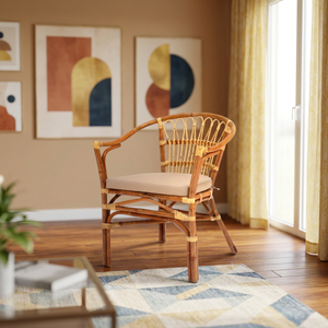 FLADEO Handmade Classic Rattan <b>Armchair</b> Durable <b>Wood</b> Asian Modern Design Home Office Living Room Modular Apartment Hotel Villa - Product Image 2