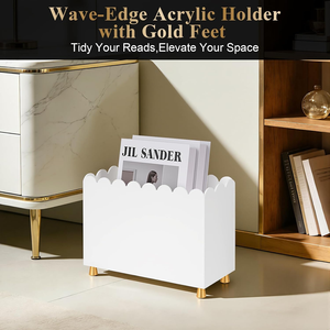 Porte-revues <span class=keywords><strong>en</strong></span> acrylique avec bord ondulé, pieds dorés, support de bureau pour livres et journaux, organisateur de rangement peu encombrant pour la maison et le bureau - Product Image 4