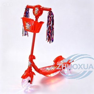 Trottinette rose pour enfants avec panier, trois roues, hauteur réglable, pour 3-6 ans, utilisation extérieure, style poussée, corps en plastique - Product Image 3