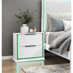 White Finish Nightstand With Two Drawers LED Light 8 Colors Bedroom Furniture Bedside Cabinet - Product Image 1