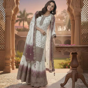 ชุดเดรสออกงานดีไซน์เนอร์แบบดั้งเดิม ผ้าจอร์เจตต์เนื้อหนาสองสี แต่งลายดาว พร้อมกางเกงปาลาซโซ่และผ้าคลุมไหล่ แห้งเร็ว ราคาขายส่ง - Product Image 1