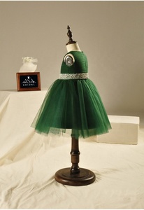 Cintura di cristallo con perline verde FL-1003 per bambini abiti da damigella d'onore lunghi fino alla caviglia in Tulle per abiti da festa di nozze vestito da ragazza di fiori - Product Image 4