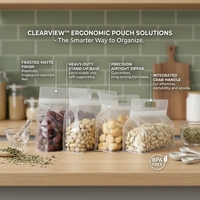 Pochette réutilisable transparente à huit soudures latérales avec poignée et fermeture éclair, sac d'emballage plastique anti-humidité pour le stockage alimentaire
