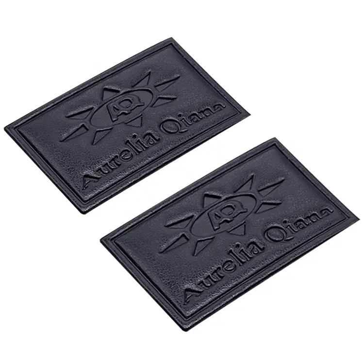High Quality Rectangle Embossed Black Sew on Real Leather Label Patches