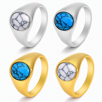 Bague Chevalière Ovale en Howlite Turquoise, Pierre Naturelle Vintage, Acier Inoxydable 316L, Vente en Gros pour Hommes