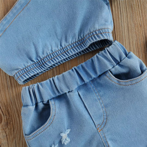 Vente en gros de tenues d'été en denim à deux pièces pour filles - Product Image 4