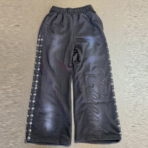 Celana Pria Gaya Hip Hop Vintage Acid Wash Baggy dengan Hiasan Rhinestone untuk Pria - Product Image 1