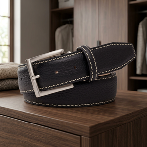 Hebilla Cuadrada de Acero con Diseño Artesanal Vintage de Piel de Vaca Negra, Elegante, de Alta Calidad, Impermeable y Ecológica para Hombre - Product Image 1