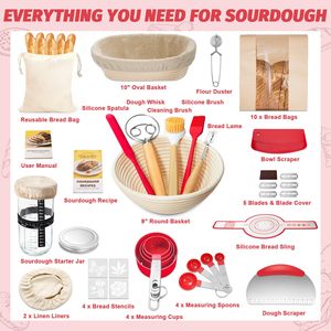 Kit de Iniciación para <span class=keywords><strong>Pan</strong></span> de Levadura Natural con Banneton Redondo y Ovalado, Cesta de Fermentación, Tarro de Iniciación y Herramientas para Hacer <span class=keywords><strong>Pan</strong></span> para Principiantes - Product Image 2