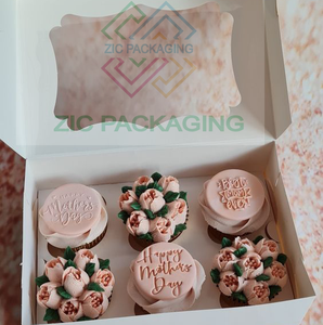 Caja de Embalaje para Cupcakes Reciclable de Alta Calidad Personalizada, Caja de Cartón para Pastel Impresa en Offset con Inserto y Ventana para Pastel Pequeño - Product Image 6