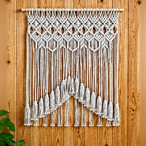 <b>Large</b> Macrame <b>Wall</b> Hanging Rectangle Indoor <b>Decor</b> with Tassels Handmade Living Room Art - Product Image 1