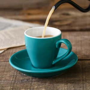 Lespresso Color Glaze <b>Espresso</b> Latte Mini Tea <b>Cup</b> And Saucer Ceramic Coffee <b>Cup</b> 80ml Round Solid Color Handle Gift Set - Product Image 2