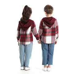 Automne hiver enfants Plaid brossé à capuche à manches longues veste Style européen américain décontracté hauts à la mode pour garçons neutre - Product Image 4