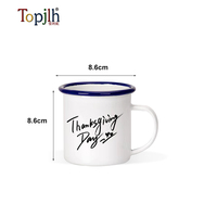 Mug en émail vierge pour sublimation Topjlh 12oz/350ml avec bord bleu, personnalisable, pour le camping, vente en gros