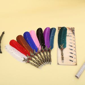 New European <b>Retro</b> Feather <b>Gift</b> Pen Art Signature Pen Exchangeable Nib Fountain Pen - Product Image 1
