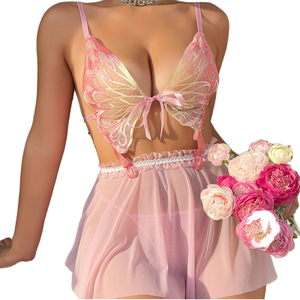 Conjunto de lencería sexy al por mayor con encaje transparente, lazo sexy rosa y lazo sexy para atar - Product Image 1