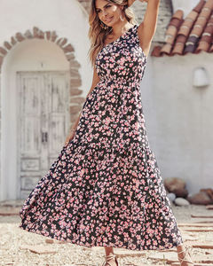 Belle femmes motif personnalisé robe d'été simple épaule à volants à plusieurs niveaux balançoire Maxi robe écologique vêtements de vacances d'été - Product Image 6