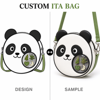 Tas Ita Bag Bambu Custom Motif Panda Bulat Siluet Putih Bingkai Emas Set Charm Enamel Motif Bulan Sabit Bintang Tali Selempang Dapat Disesuaikan Tas Hadiah