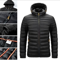 Veste d'hiver matelassée en gros avec capuche, col montant, noir, grande taille, épaisse, matelassée, pour hommes