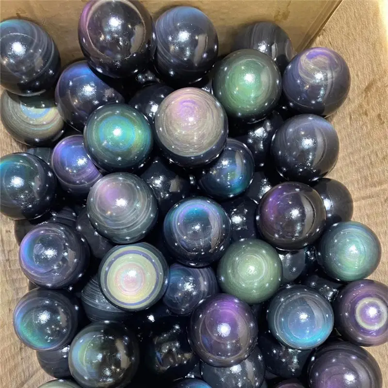 Wholesale high quality magic crystal ball natural black rainbow eye large black obsidian quartz crystal ball sphere