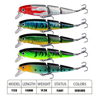 Ensemble de leurres de pêche au bar, 3 segments, minnow coulant multi-articulé, appât dur en plastique pour bar